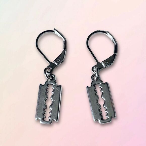 Dainty, Faux Razor Blade, Nickel Free Small Hoop Earrings - Picture 1 of 5